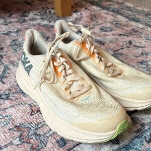Hoka Cream and Orange Athletic Shoes